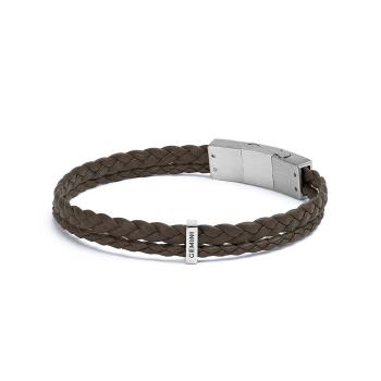 Doppeltes Armband aus braunem italienischem Nappaleder mit versilberter Oberfläche - Duo Brown